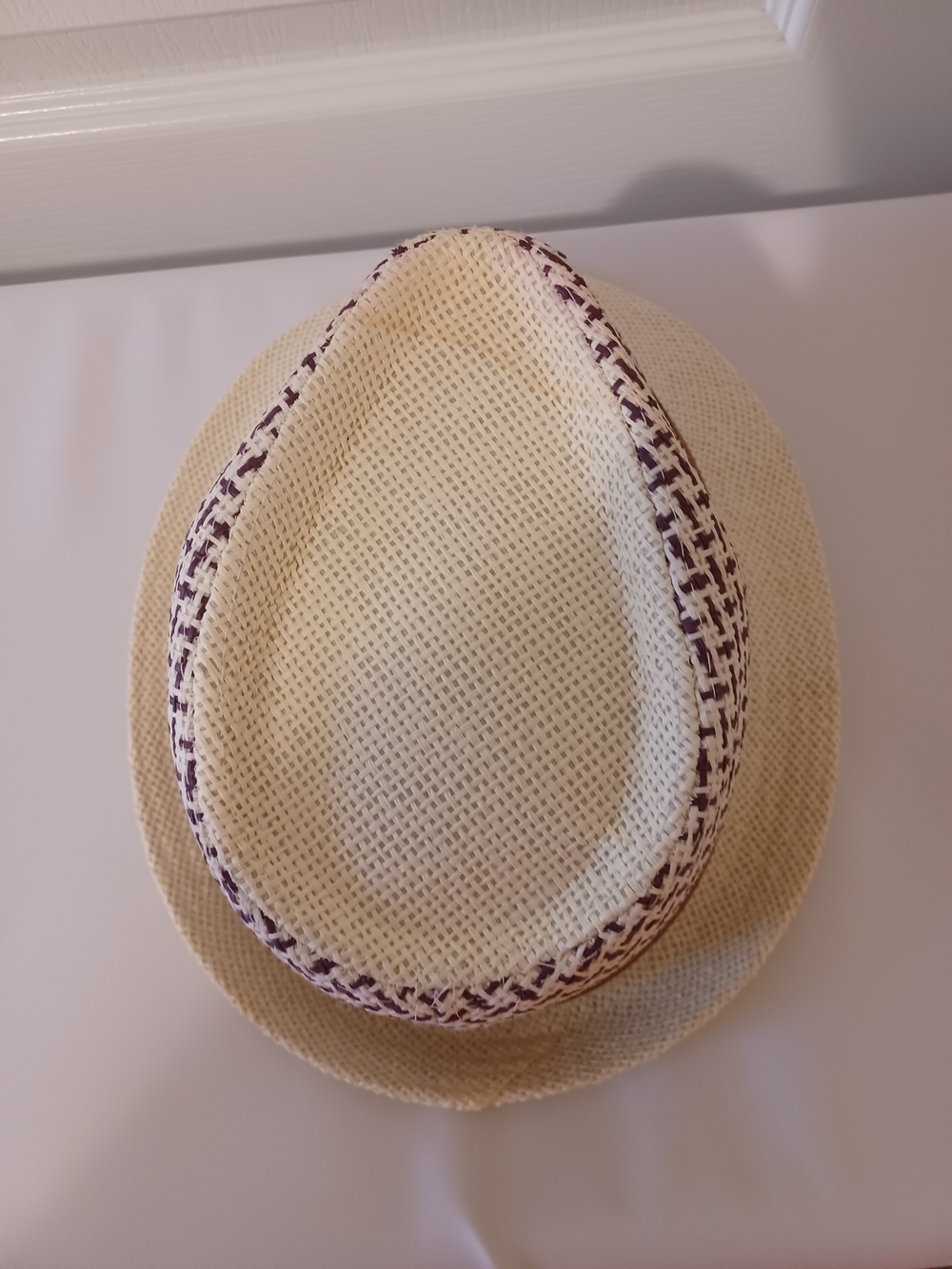 Straw Fedora Hat with Brown Belt - Cream & Purple - Picture 6 of 16